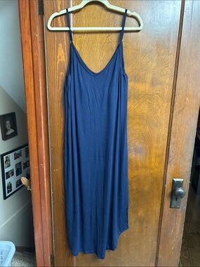 Soma Navy V-Neck Slub cotton Dress - Casual Spaghetti Strap large